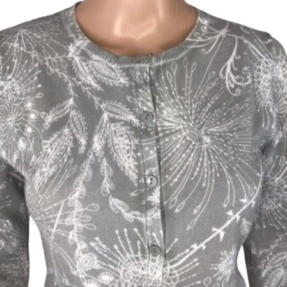 Prana floral cardigan sweater button down gray size small - Picture 2 of 7